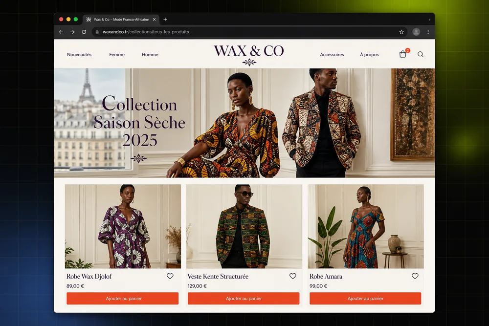 Maquette d&rsquo;un site e-commerce r&eacute;alis&eacute; par FuturAxe